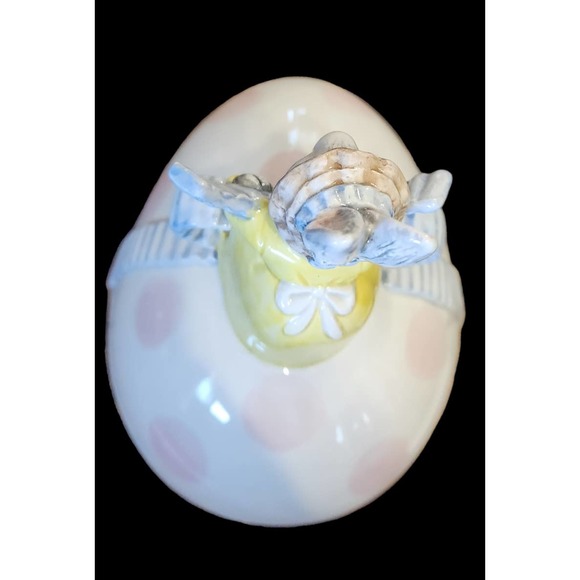 Vtg FITZ & FLOYD EASTER BUNNY RABBIT W/ PINK POLKA DOTS BOWL W/ LID - Picture 7 of 11